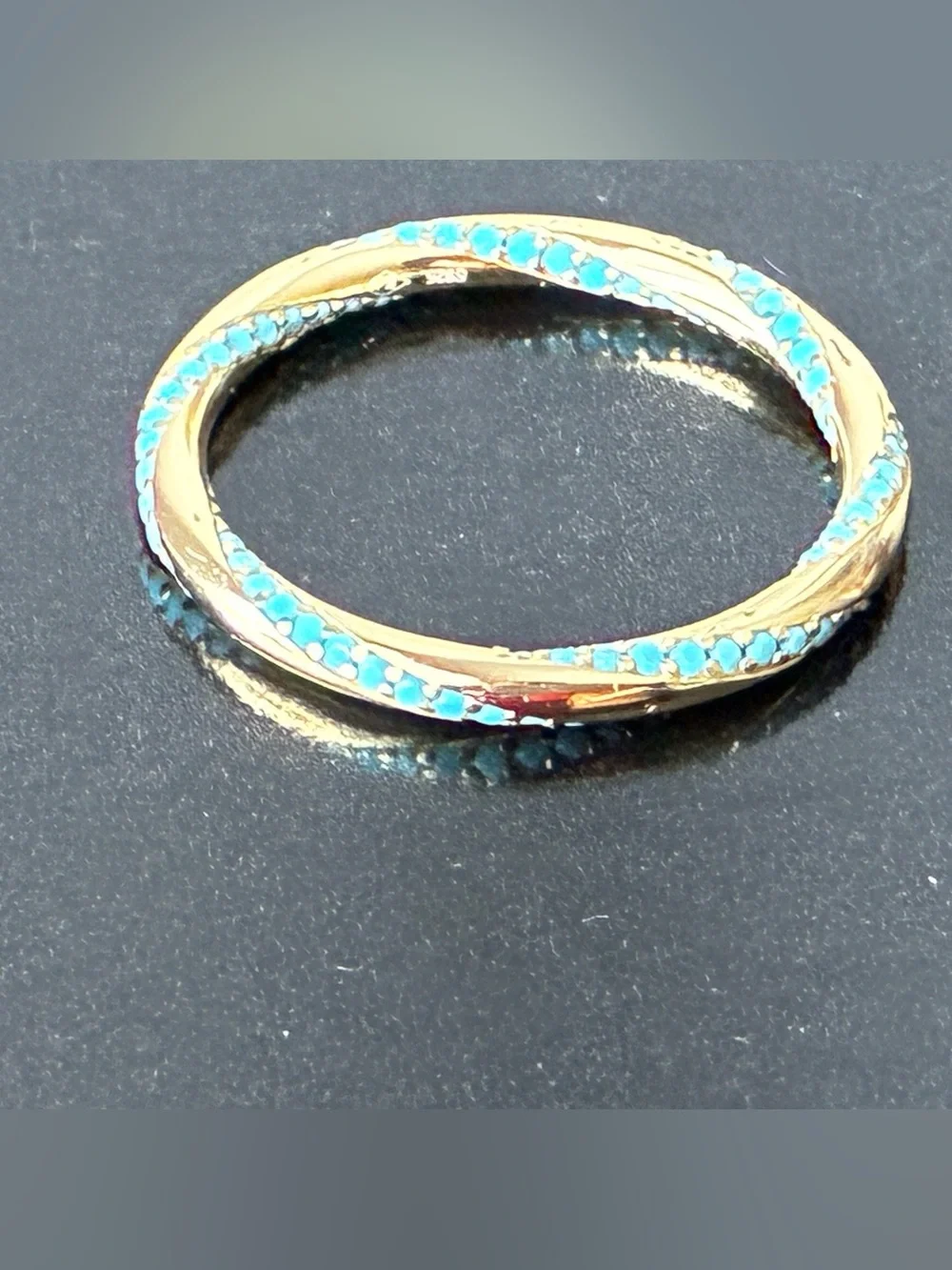 Sterling Silver 925 Twisted Band Ring with Turquoise Accent Stones Sz 8